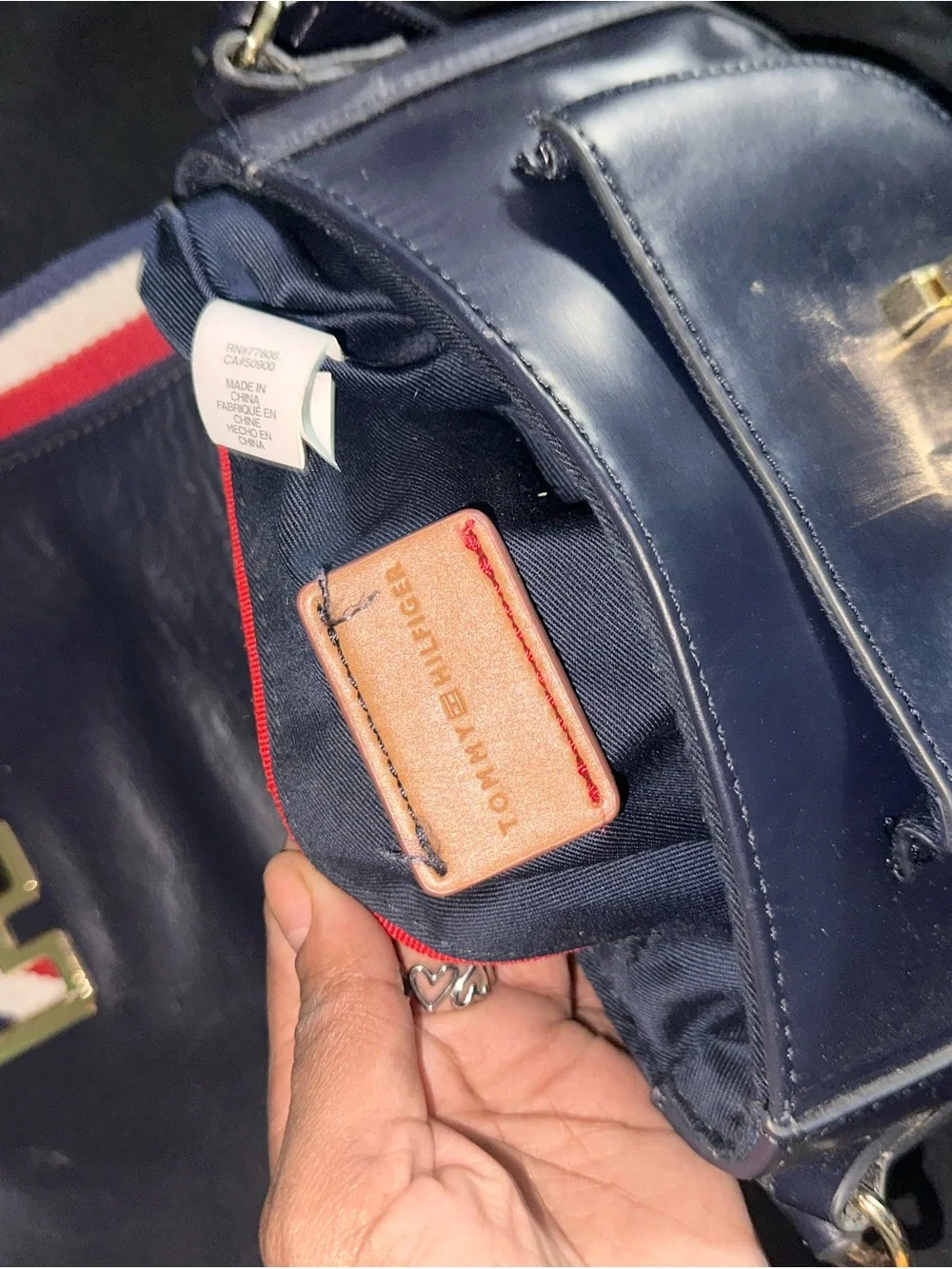 Tommy Hilfiger Navy Messenger Bag with Red Accent Patch